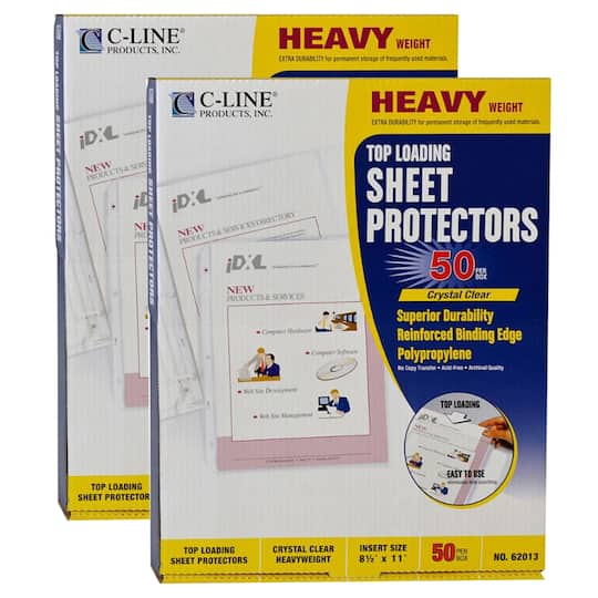 C-Line No-Hole Heavyweight Poly Sheet Protectors 25 Per Box Top Loading Model Number: CLI62907-3 3 Boxes Clear 11 x 8-1/2 